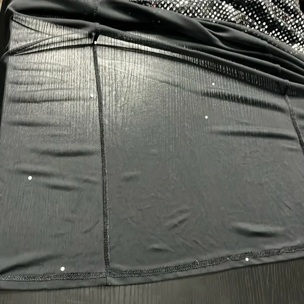 Vintage Y2K Black Sequin Formal/Cocktail Dress with sheer train